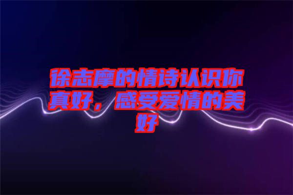 徐志摩的情詩認識你真好，感受愛情的美好