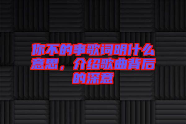 你不的事歌詞明什么意思，介紹歌曲背后的深意