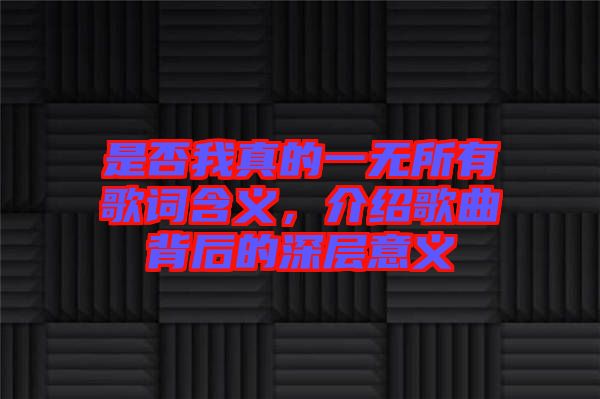 是否我真的一無所有歌詞含義，介紹歌曲背后的深層意義