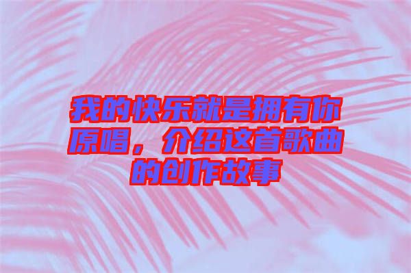 我的快樂就是擁有你原唱，介紹這首歌曲的創作故事