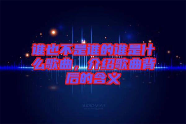 誰也不是誰的誰是什么歌曲，介紹歌曲背后的含義