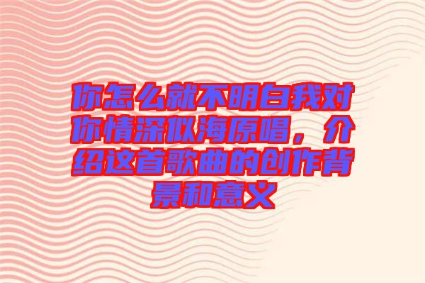 你怎么就不明白我對你情深似海原唱，介紹這首歌曲的創作背景和意義