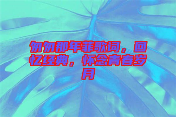 匆匆那年菲歌詞，回憶經典，懷念青春歲月