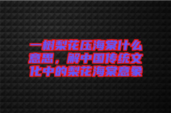 一樹梨花壓海棠什么意思，解中國傳統文化中的梨花海棠意象