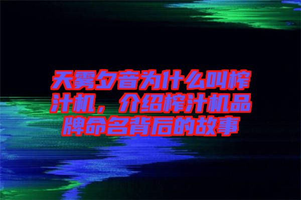 天霧夕音為什么叫榨汁機，介紹榨汁機品牌命名背后的故事