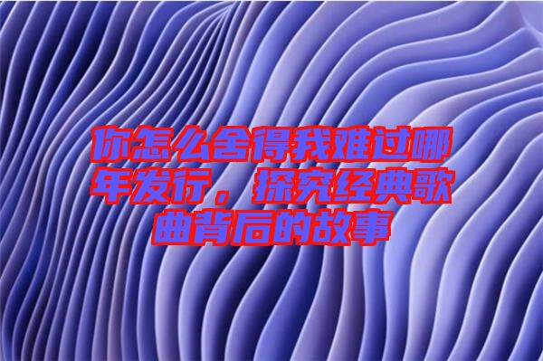 你怎么舍得我難過哪年發(fā)行，探究經典歌曲背后的故事