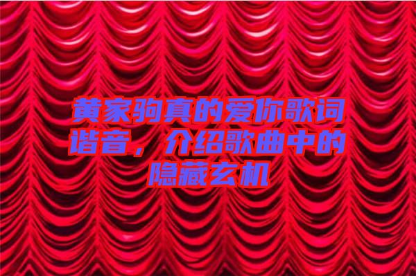 黃家駒真的愛你歌詞諧音，介紹歌曲中的隱藏玄機